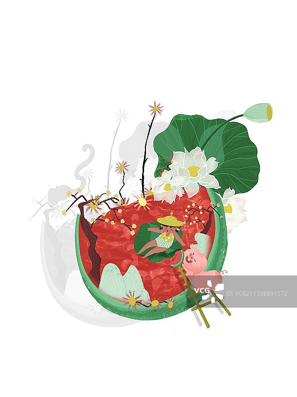 创意水果西瓜女孩美食插画图片素材
