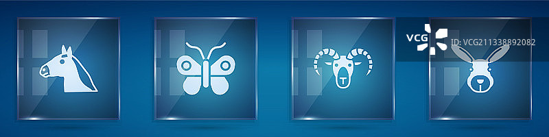 马头、蝴蝶头、山羊和公羊设置图片素材