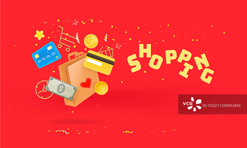 购物时间概念：购物袋和信用卡图片素材