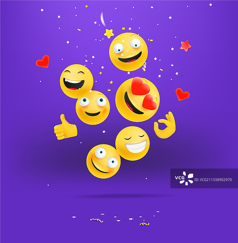 快乐的表情符号掉落概念图片素材