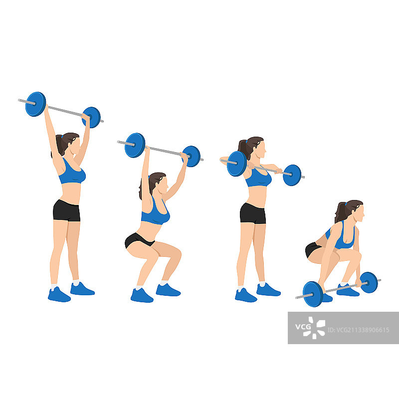举重女运动员抓举杠铃图片素材