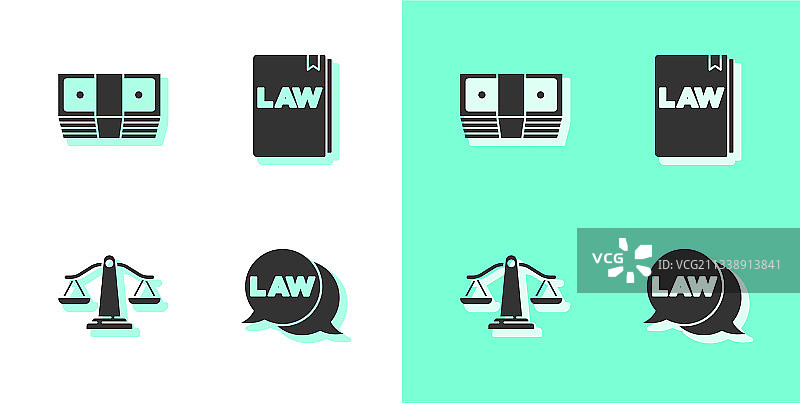 法律、贿赂金、现金、天平和正义图片素材