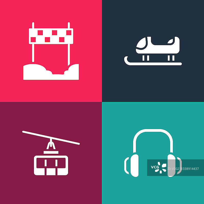 冬季波普艺术耳机缆车雪橇套装图片素材