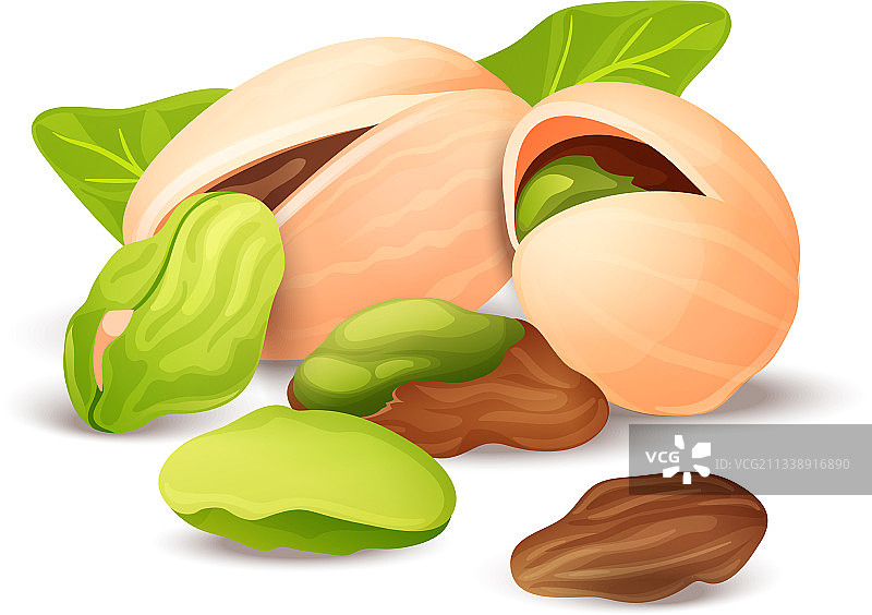 开心果组合：完整和破裂的坚果图片素材