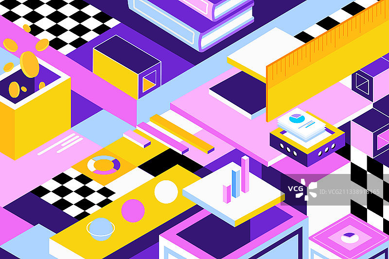 卡通2.5D等距微立体经济互联网金融理财投资收益返现矢量插画图片素材