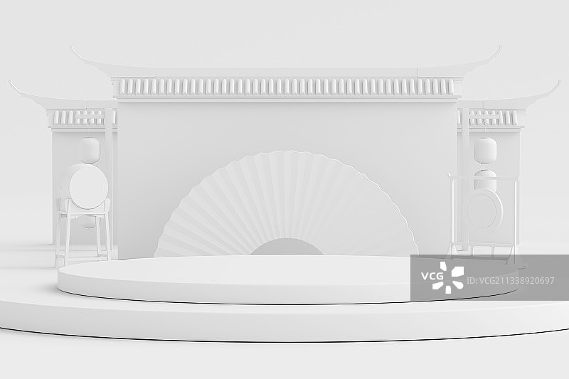 3d渲染中国风展示台背景图片素材