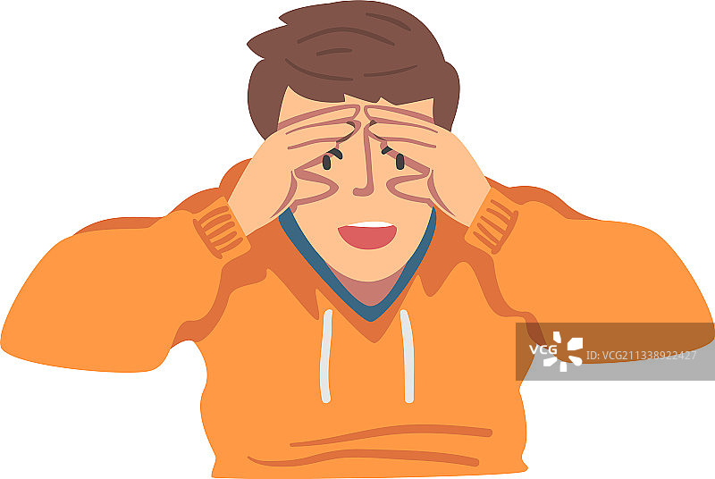 双手眺望远方的年轻男人图片素材