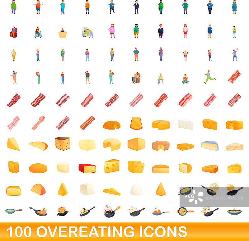 100个暴饮暴食图标卡通风格图片素材