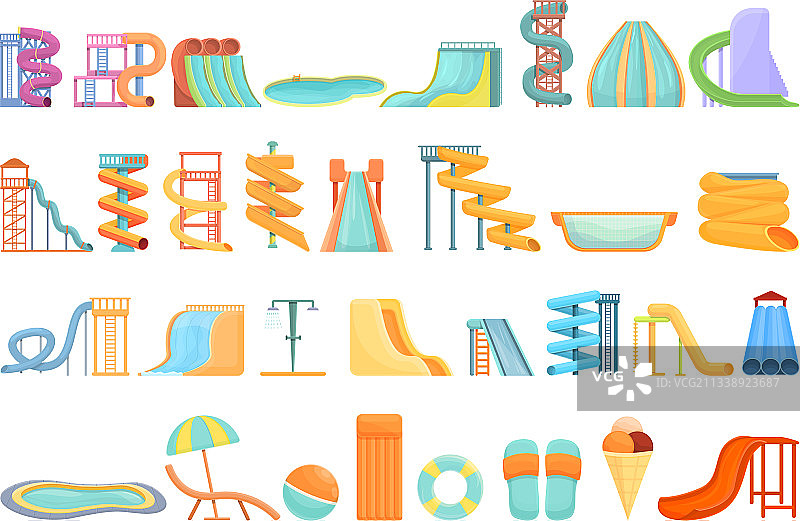 水上乐园图标卡通风格图片素材