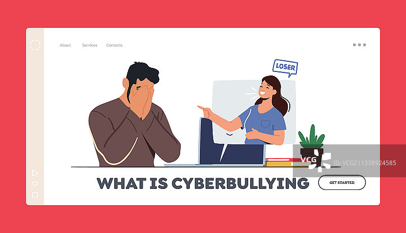 网络欺凌主题页面模板：女性图片素材