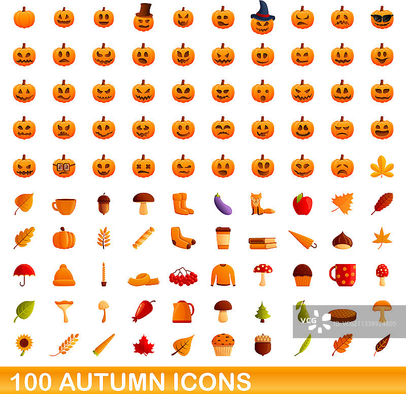 100个秋季图标，卡通风格合集图片素材