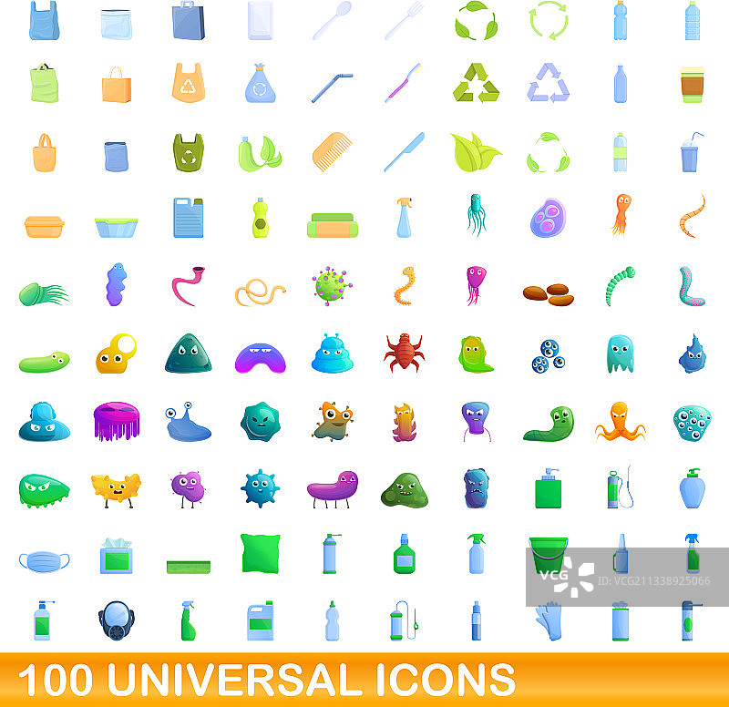 100个通用图标设置卡通风格图片素材