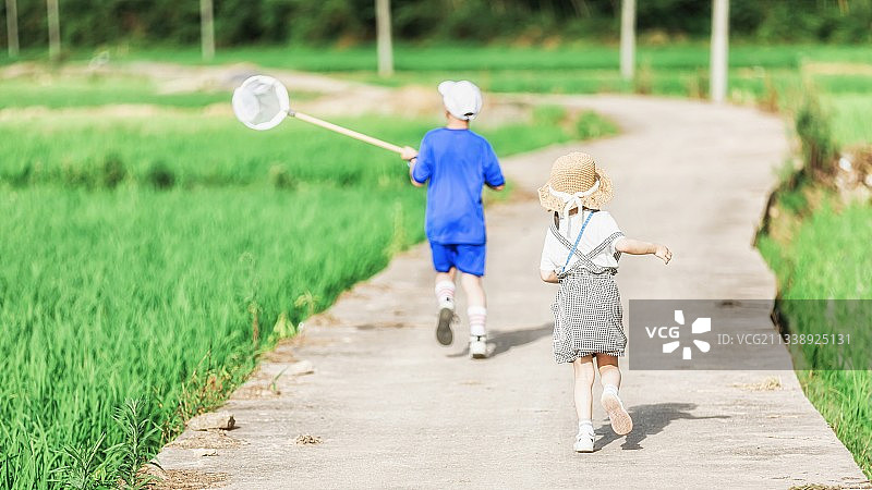 夏日孩子田园生活图片素材