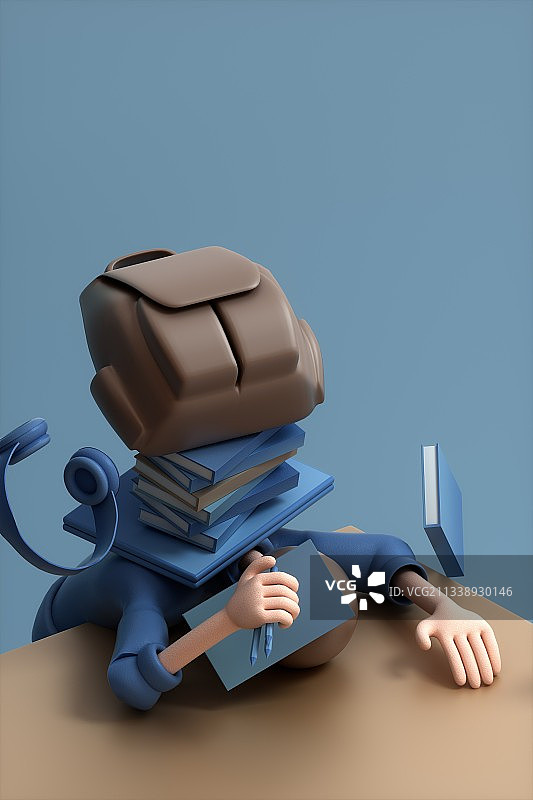 3D渲染的正在学习的卡通女孩图片素材