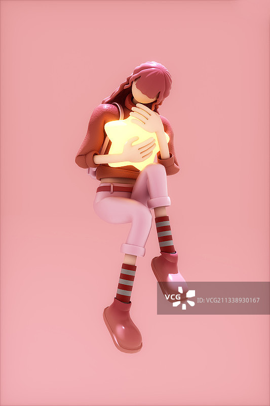 3D渲染的正在学习的卡通女孩图片素材
