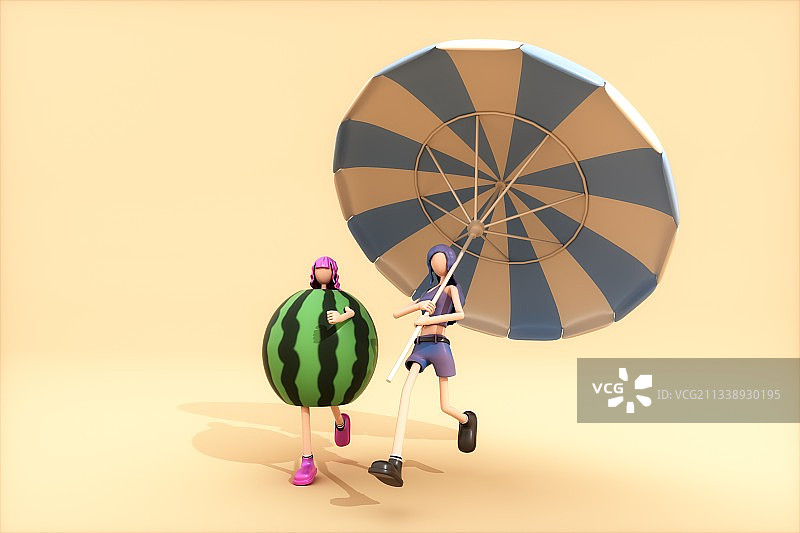 3D渲染的两个卡通女孩图片素材