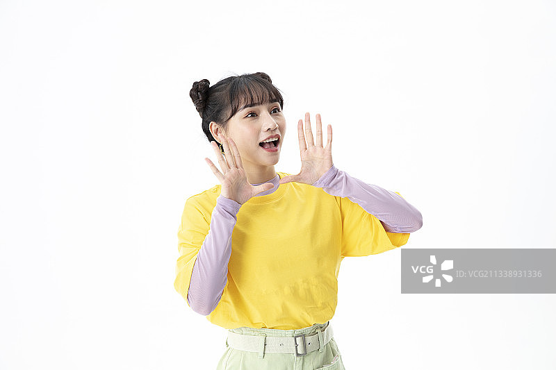 做着不同手势动作的年轻女孩图片素材