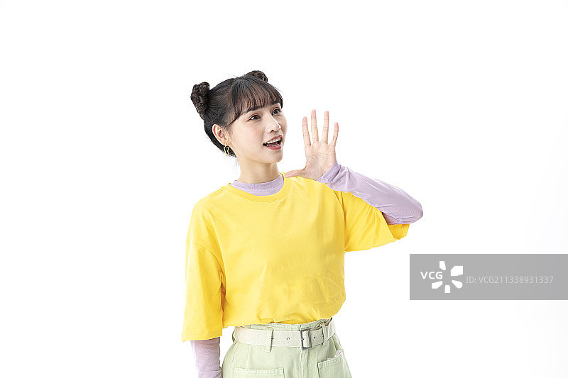 做着不同手势动作的年轻女孩图片素材