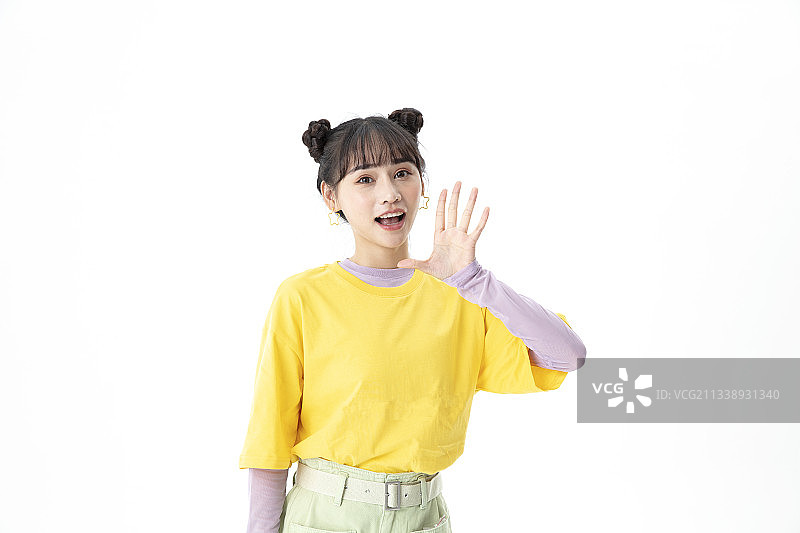 做着不同手势动作的年轻女孩图片素材