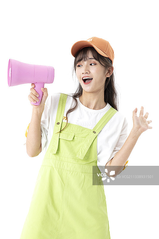 手拿小喇叭的美女少女图片素材
