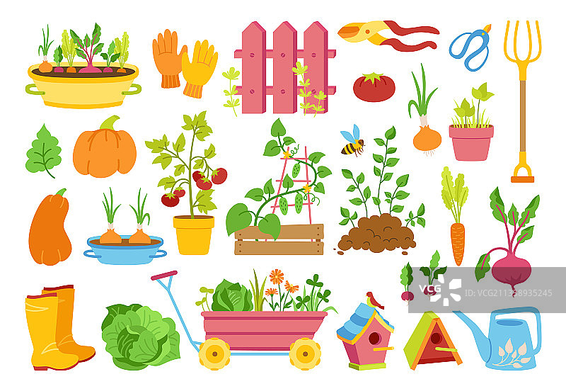 卡通菜园蔬菜剪枝手推车图片素材
