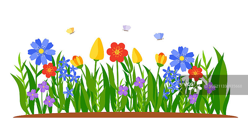 夏季花坛草地景观图片素材