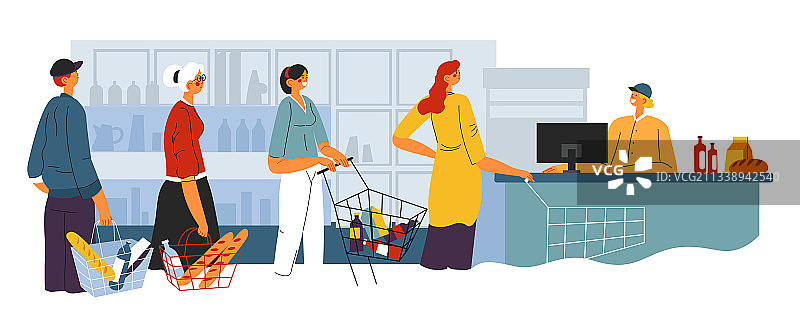 人们在市场排队购买商品图片素材