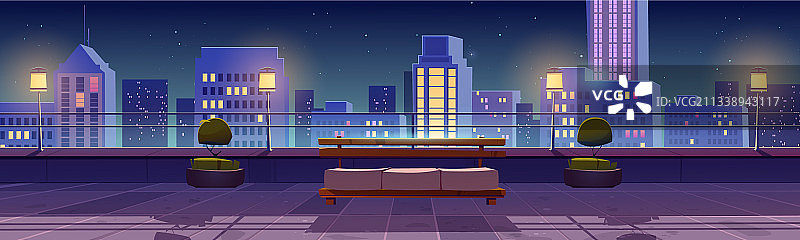 夜晚的屋顶露台图片素材