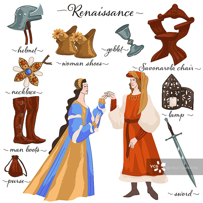 穿着传统服装的文艺复兴时期的男人和女人图片素材