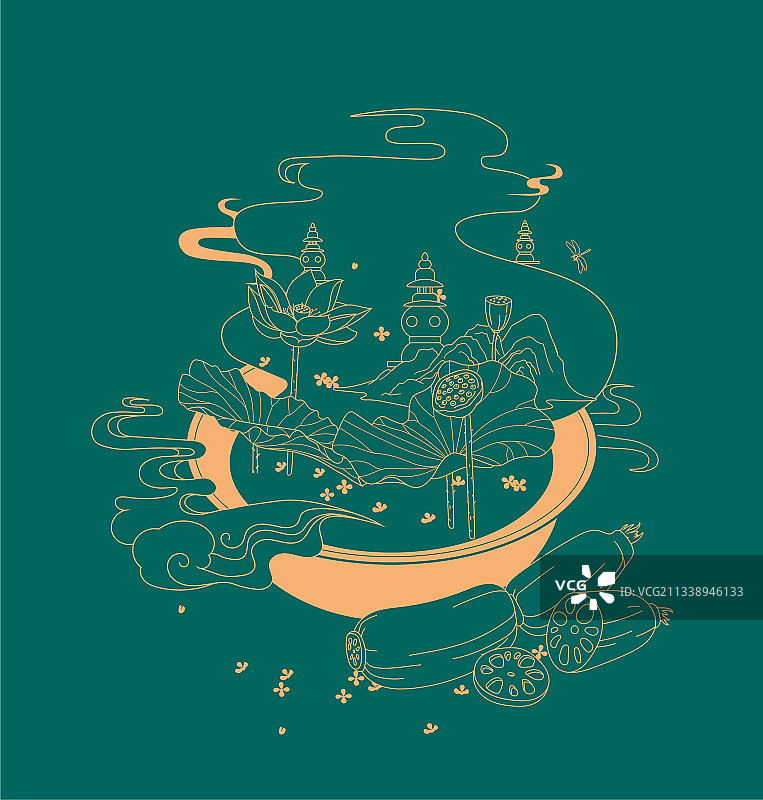 藕粉包装插画线稿图片素材