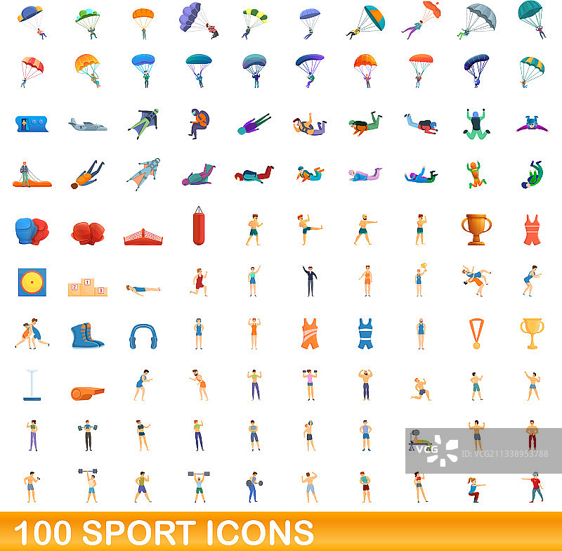 100个运动图标卡通风格合集图片素材