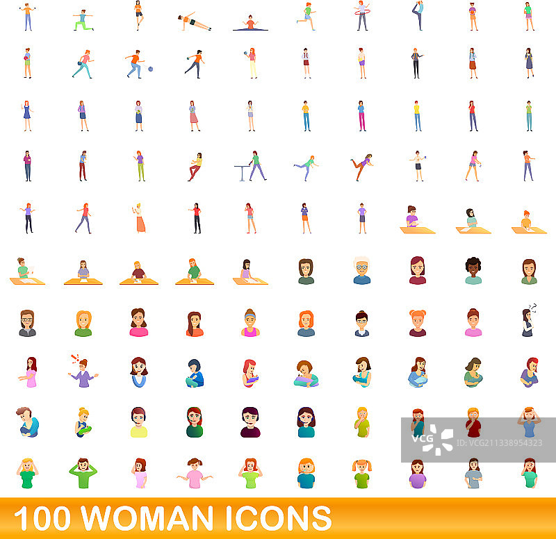 100个女性图标卡通风格图片素材