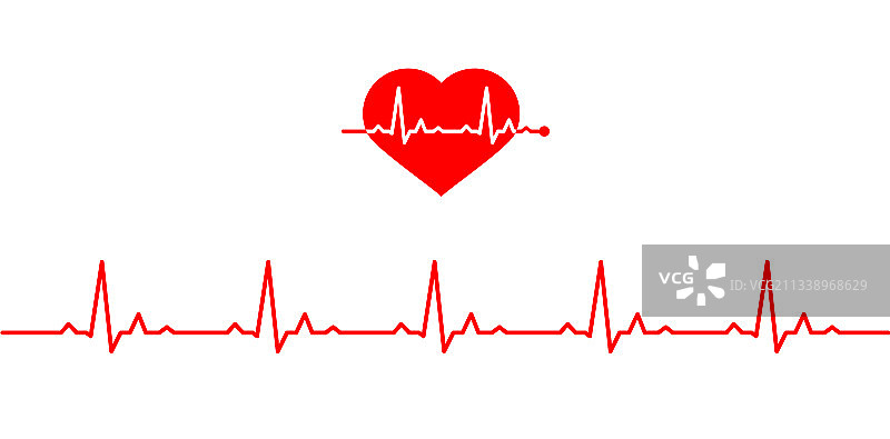 红色线条心跳与正常心脏图标图片素材
