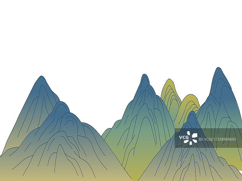 红色建筑丘陵地形地貌山形线条插画图片素材