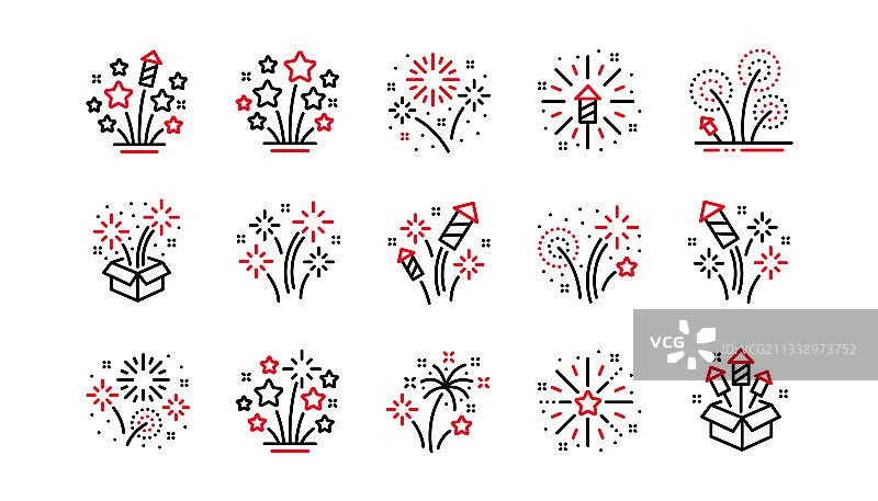 圣诞节烟花线性图标集图片素材