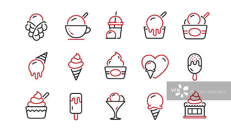 冰淇淋系列线条图标：冻酸奶和香草冰淇淋图片素材