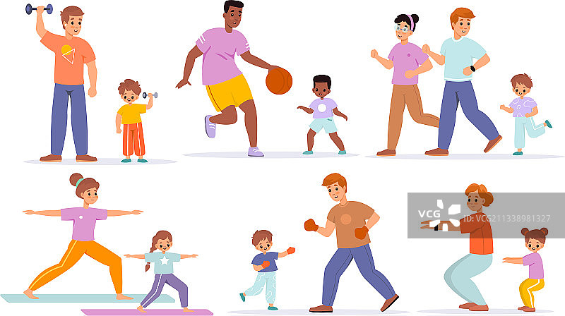 家庭运动：各种家庭活动，成人图片素材