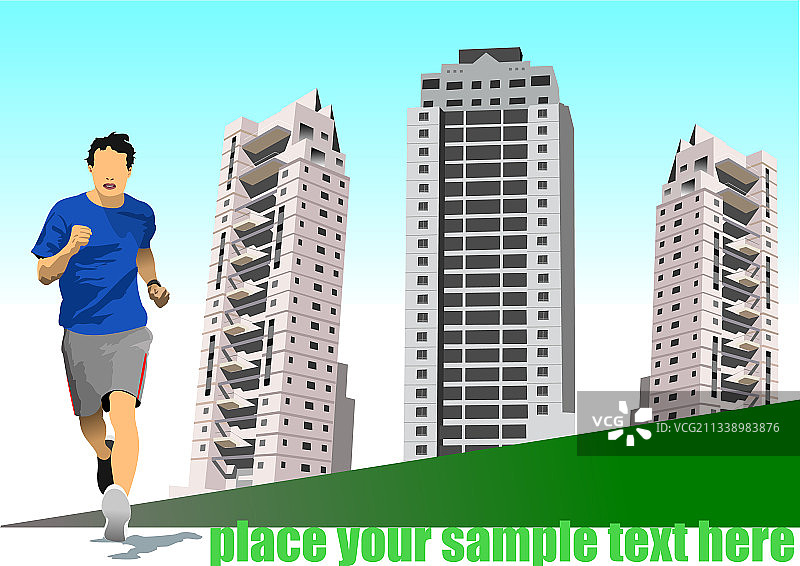 在宿舍背景下慢跑的男人图片素材