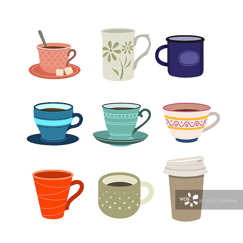 扁平风杯子组合图片素材