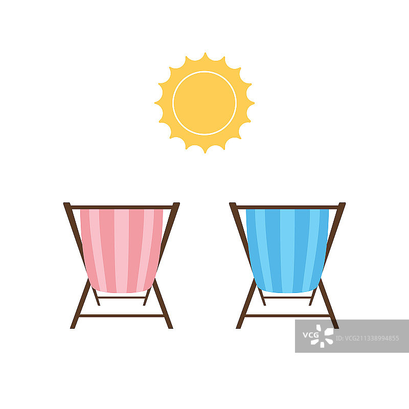 白色背景的躺椅和太阳图标扁平风格图片素材