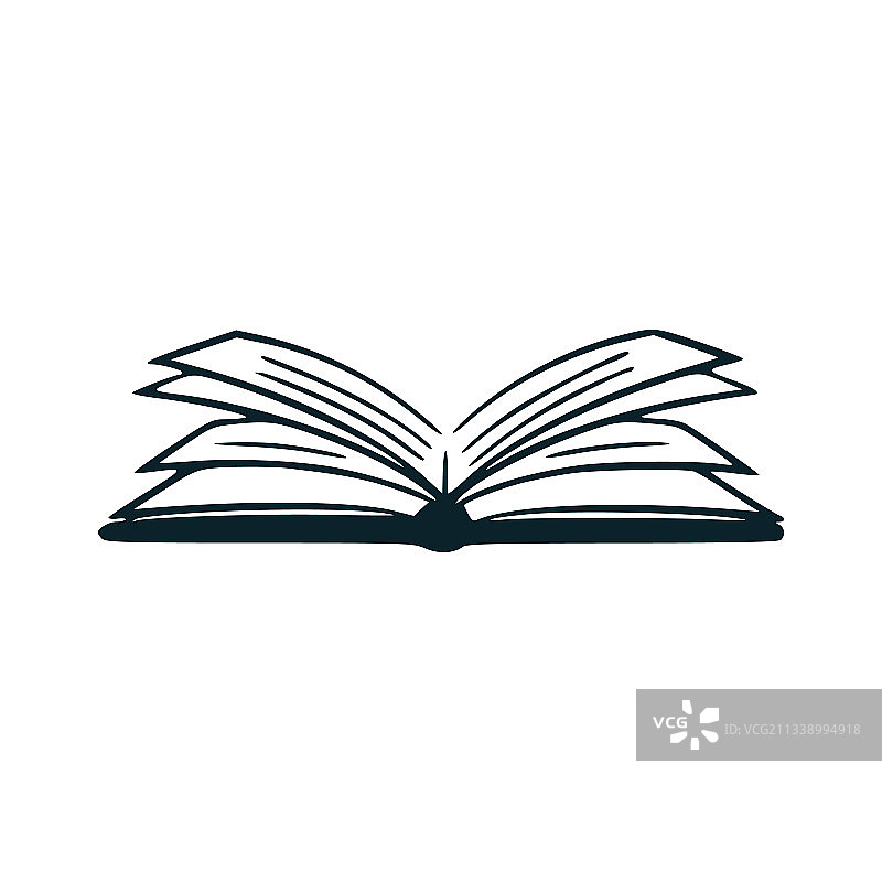 白色背景上的黑色手绘打开的书本图片素材