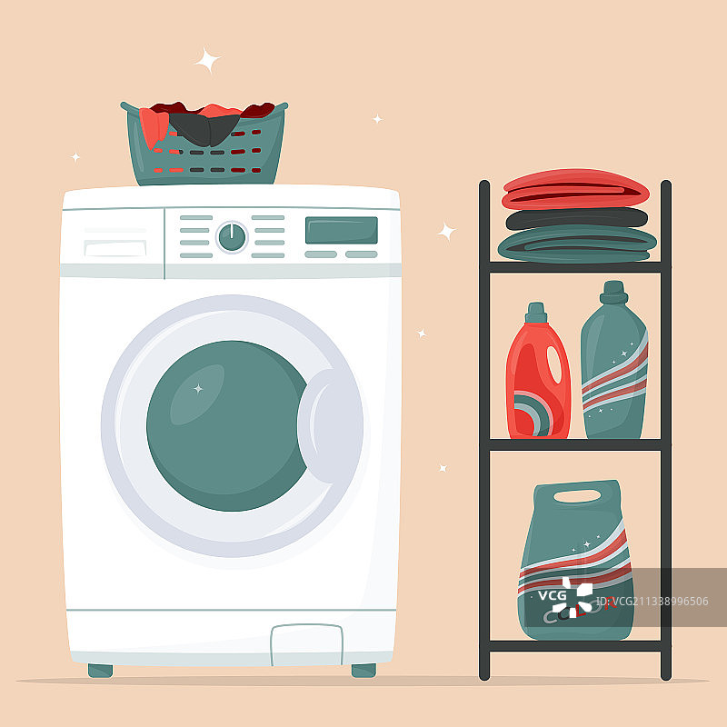 洗衣机和洗衣篮清洁剂图片素材