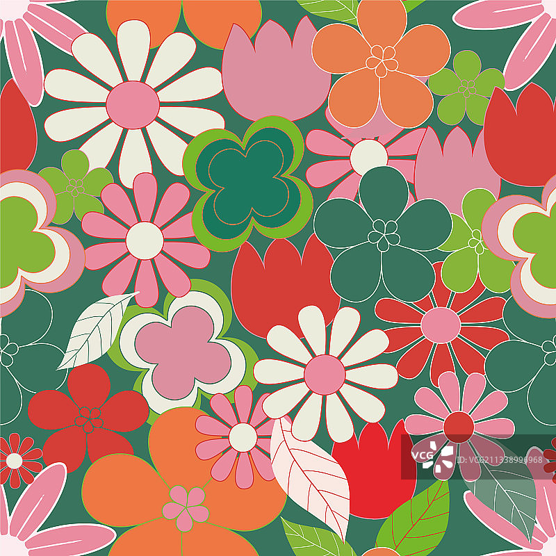 鲜艳复古花朵无缝重复图案图片素材