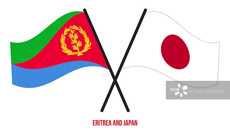 厄立特里亚和日本国旗交叉飘扬图片素材