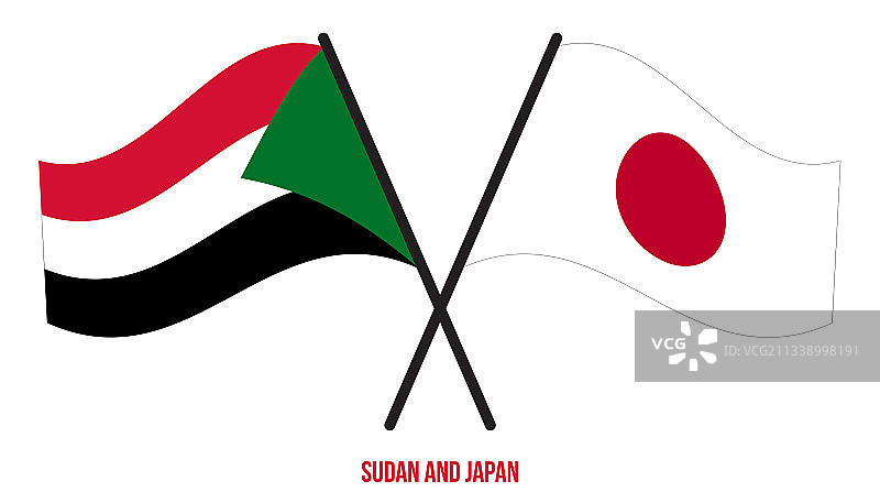 苏丹和日本国旗交叉飘扬图片素材