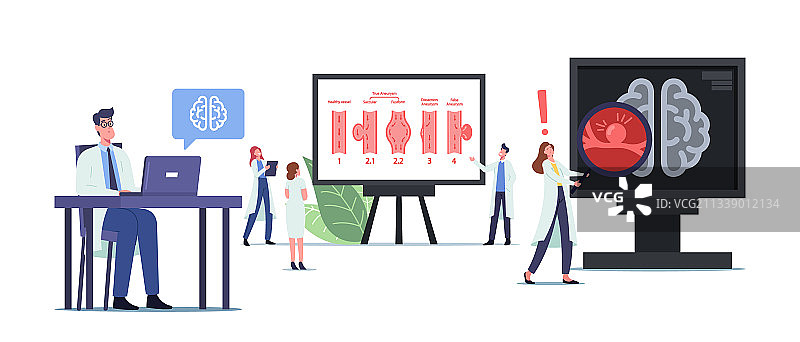 在大型信息图表旁的迷你医生图片素材