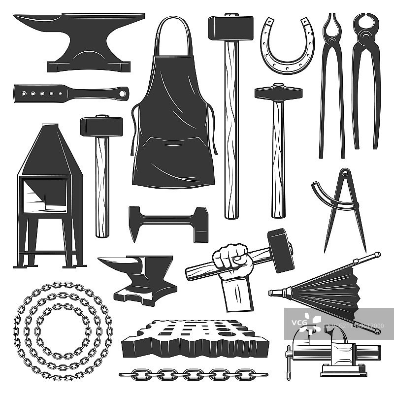 锻铁和锻造工具图标图片素材