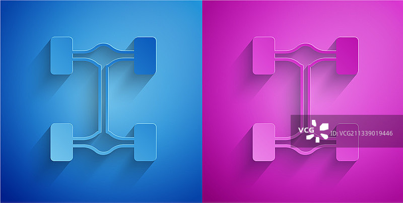 蓝底汽车底盘剪纸风格图标图片素材