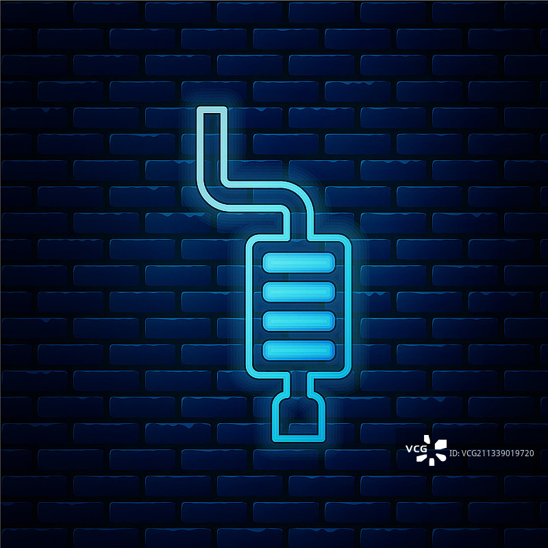 发光的霓虹灯汽车消声器图标，砖墙背景图片素材
