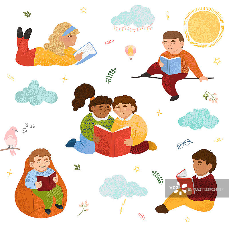 儿童阅读书籍彩色合集图片素材